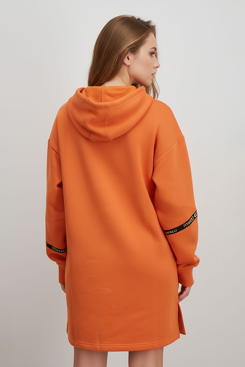 Cavalli Class Women Hood Long Sleeves Sweater Dress, Orange - Image 4